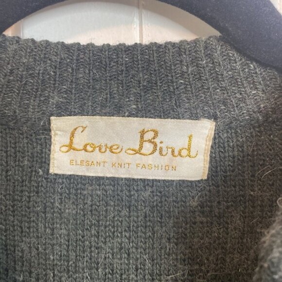 Vintage Love Bird Embroidered Grey Knit Sweater Vestapproximately a medium - Picture 2 of 5